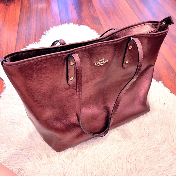 Coach Handbags - Coach City Zip Top Tote Metallic Cherry Maroon